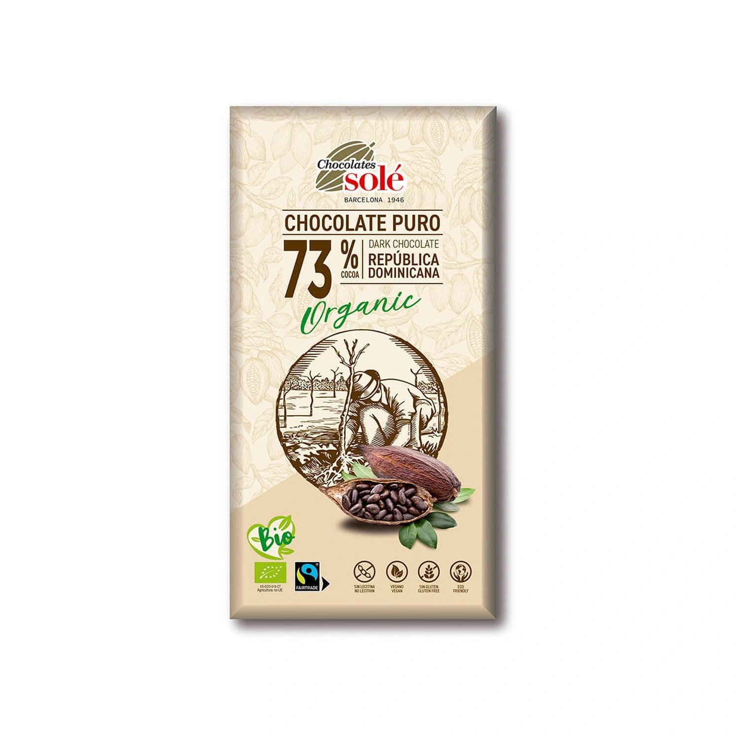 Chocolate negro 73% cacao Bio 100 g Chocolates Solé