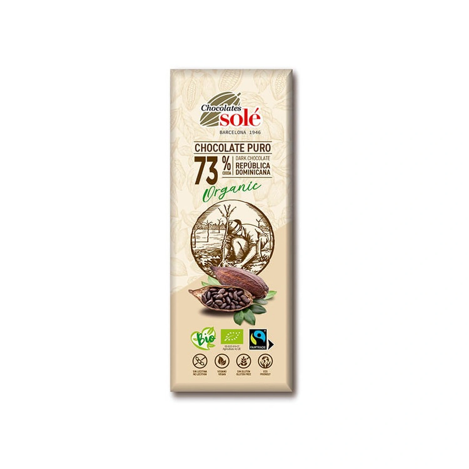 Chocolatina negra 73% cacao Bio 25 g Chocolates Solé