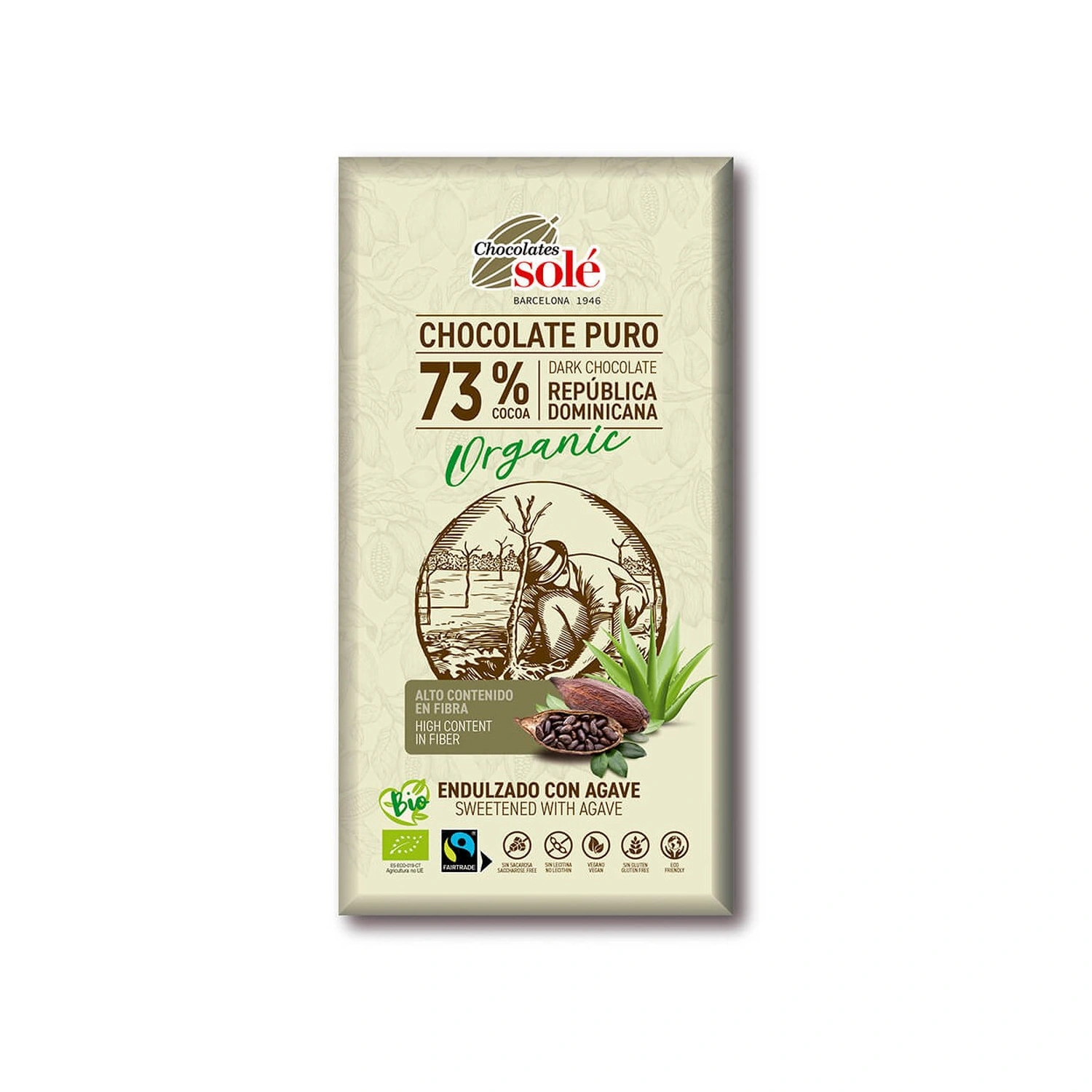 Chocolate negro 73% cacao con agave Bio 100 g Chocolates Solé