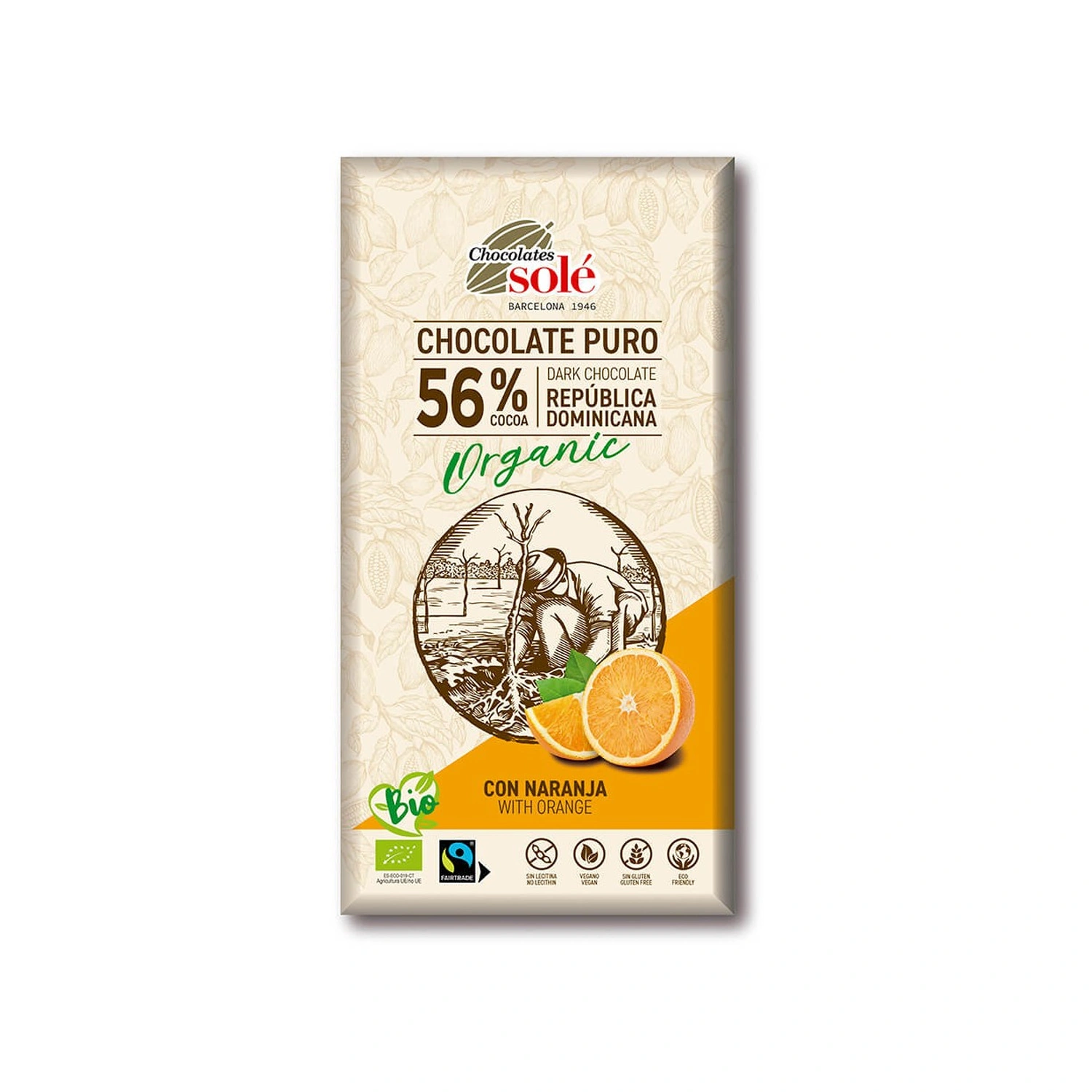 Chocolate negro 56% cacao con naranja Bio 100 g Chocolates Solé