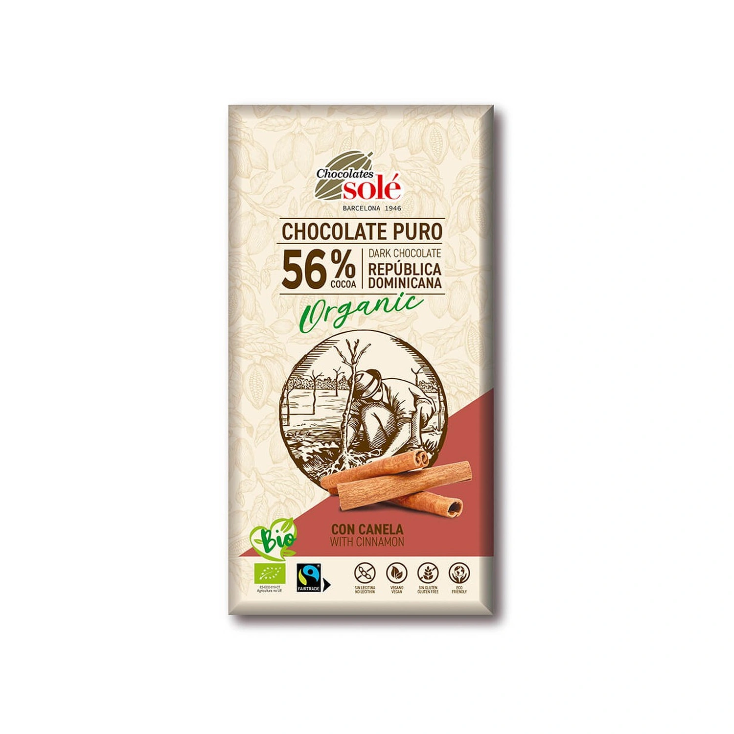 Chocolate negro 56% cacao con canela Bio 100 g Chocolates Solé