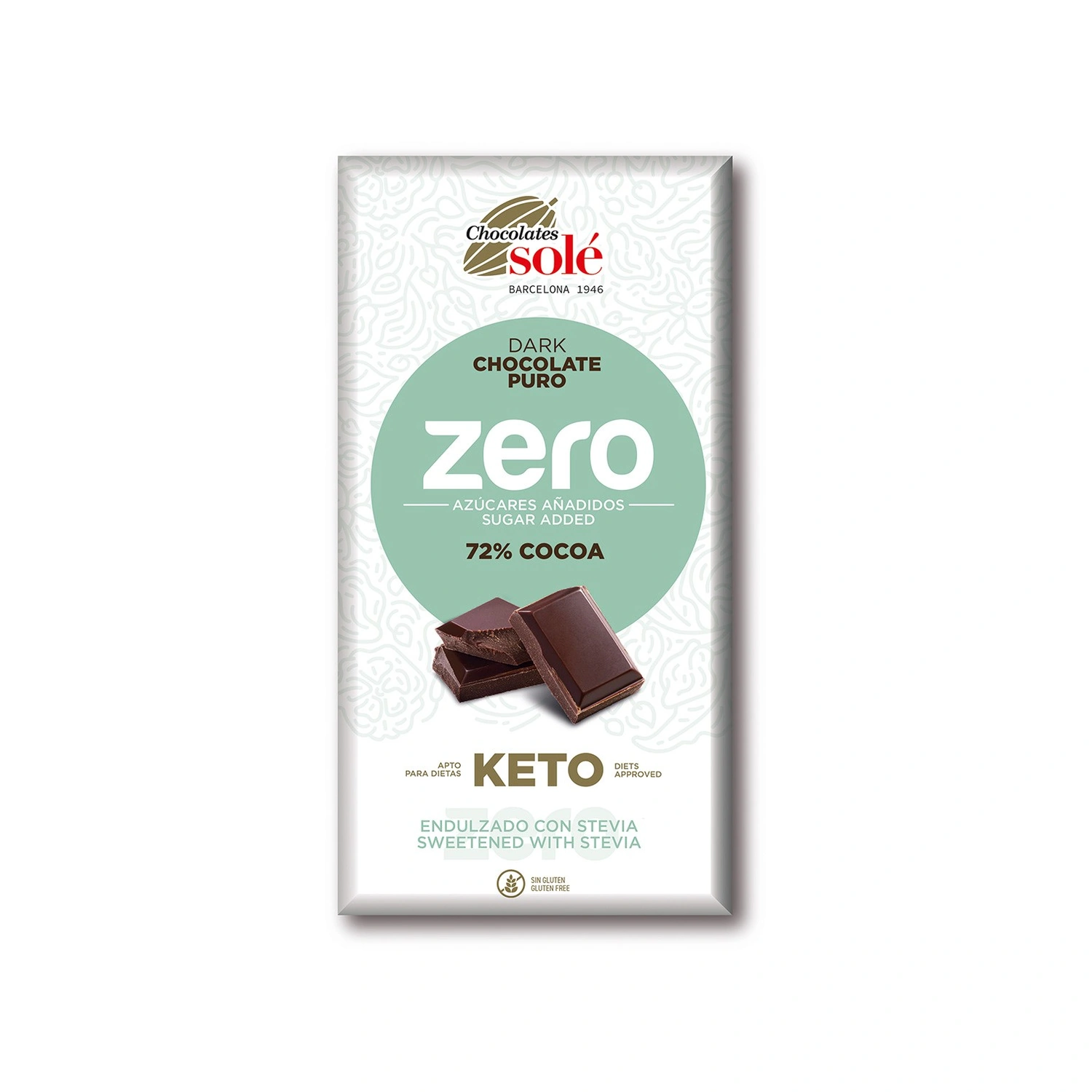 Chocolate negro 72% cacao con stevia Keto Zero 100 g Chocolates Solé