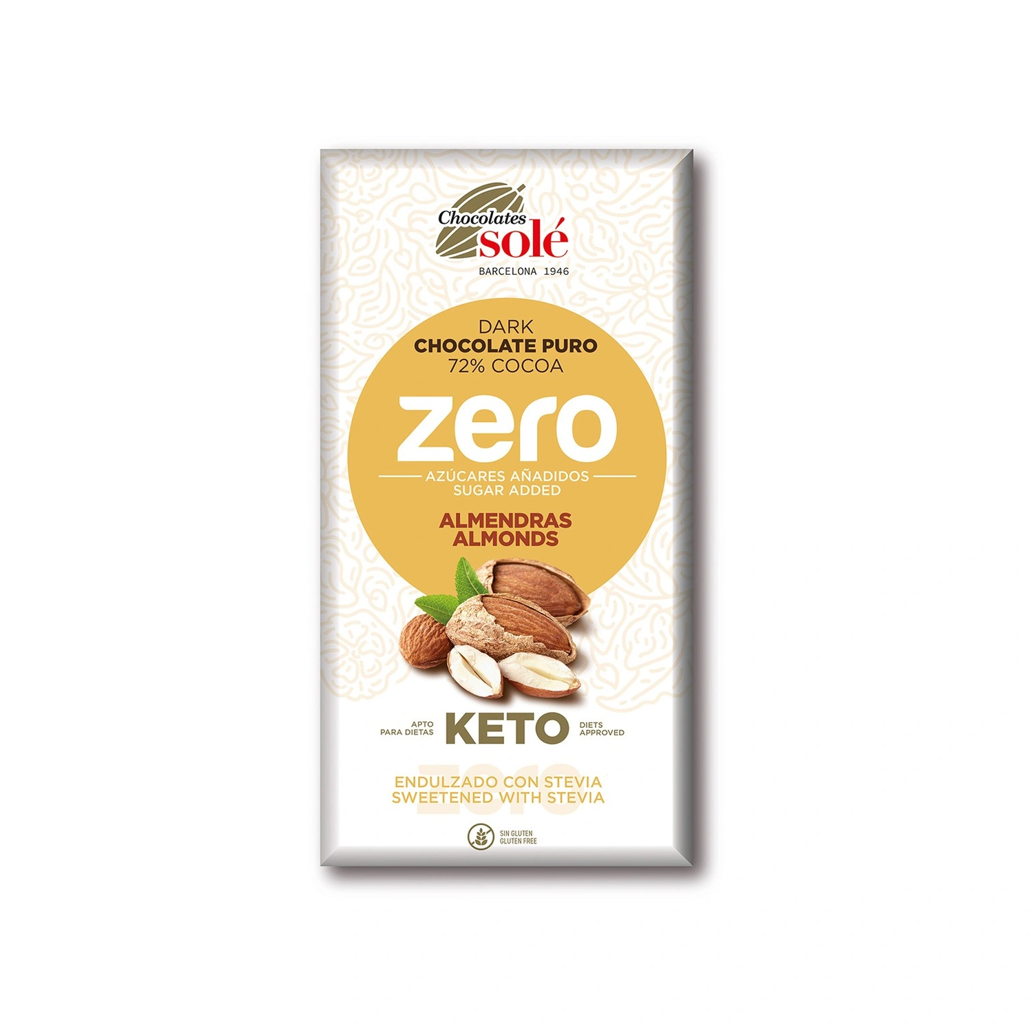 Chocolate negro 72% cacao con almendras y stevia Keto Zero 100 g Chocolates Solé