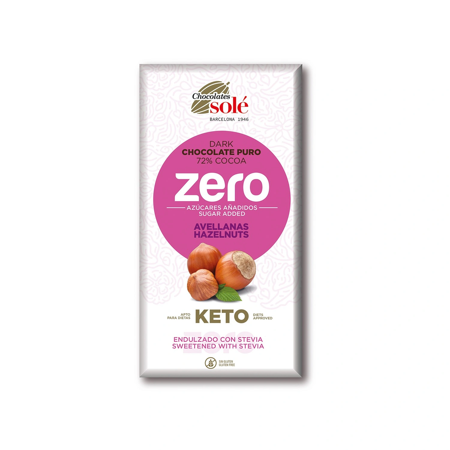 Chocolate negro 72% cacao con avellanas y stevia Keto Zero 100 g Chocolates Solé