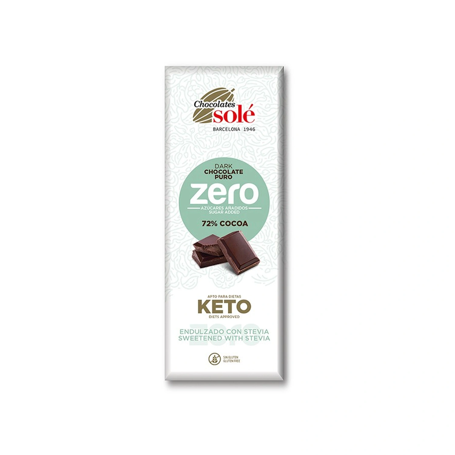 Chocolatina negra 72% cacao con stevia Keto Zero 25 g Chocolates Solé