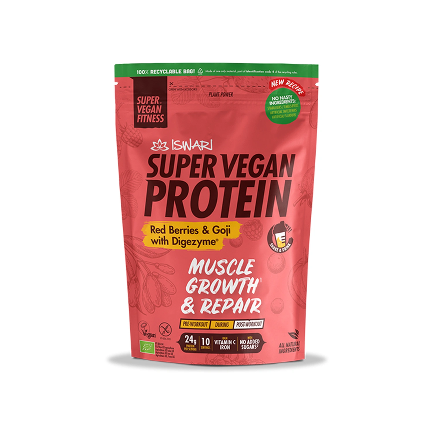 Proteína Super Vegan Fitness de frutos rojos y goji Bio 400 g Iswari