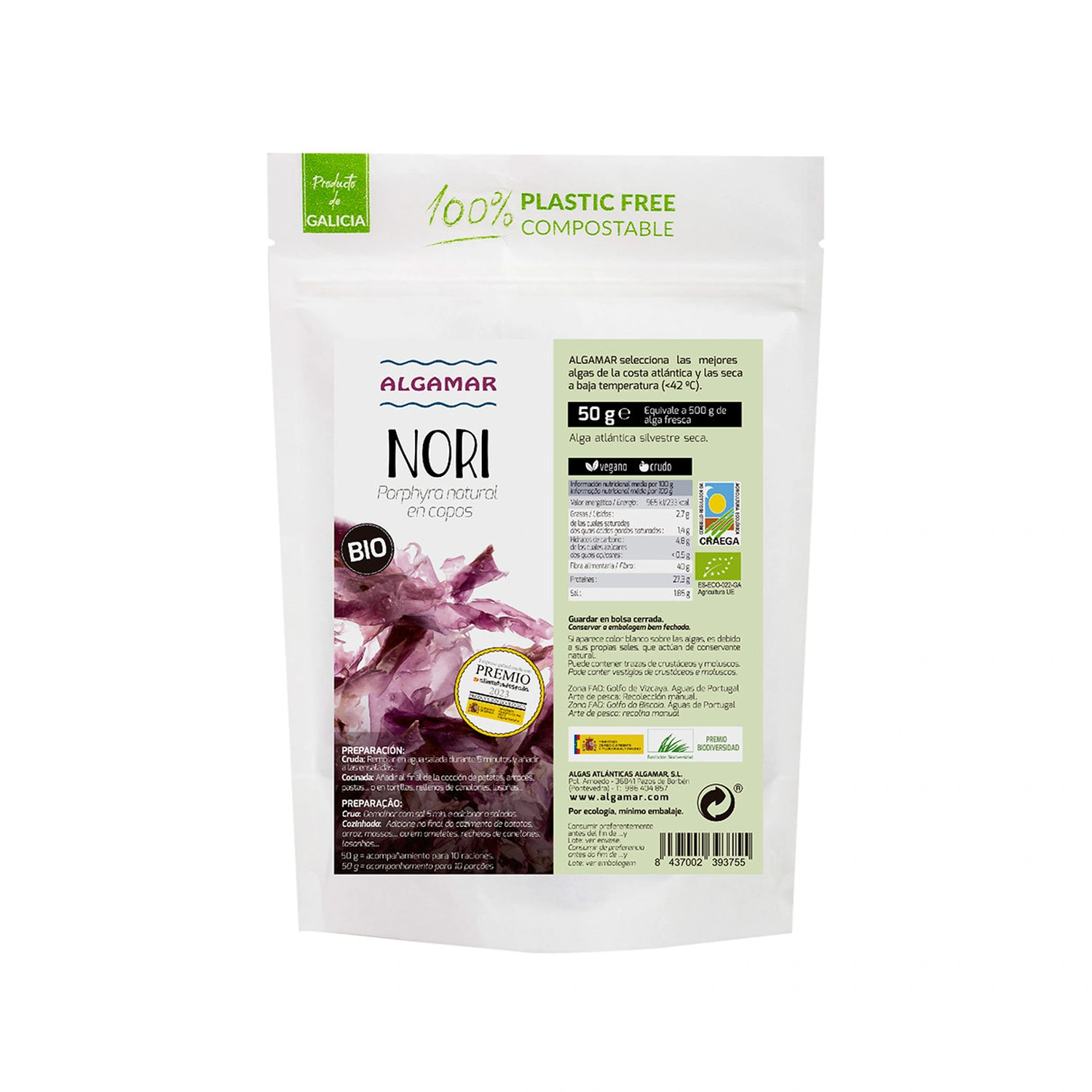 Alga nori en copos Bio 50 g Algamar