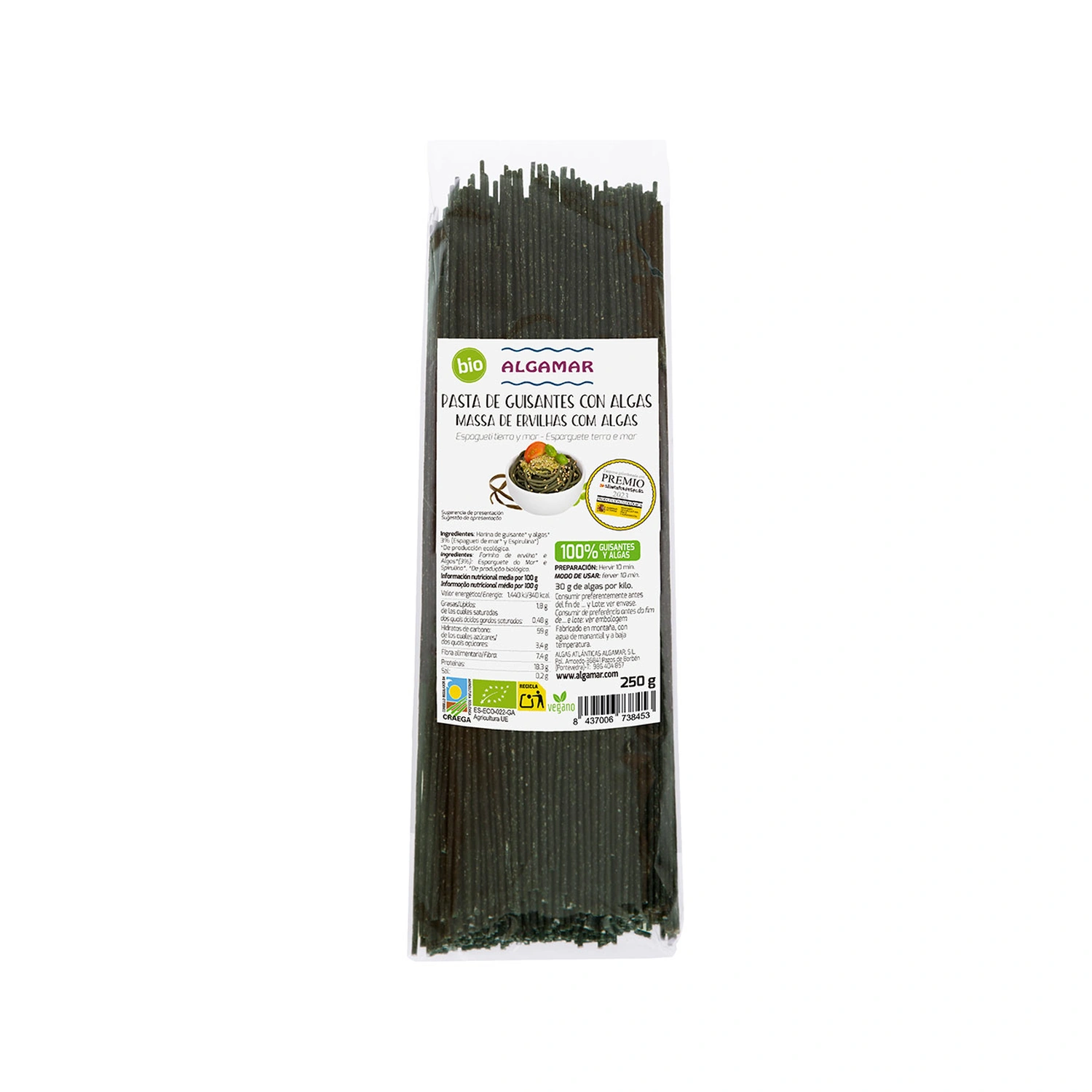 Pasta espagueti de guisantes y algas sin gluten Bio 250 g Algamar